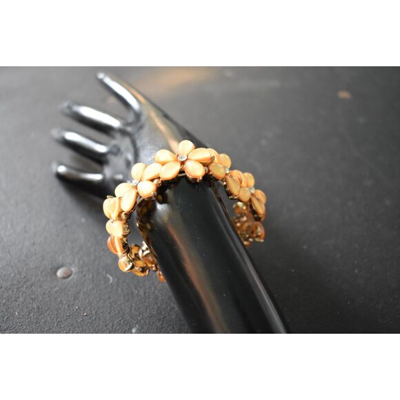 Golden Floral Stretch Bracelet, Rhinestone Petal Elegance (7.5") - Picture 5 of 8